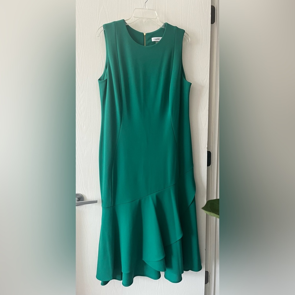 Calvin Klein Asymmetrical Green Dress